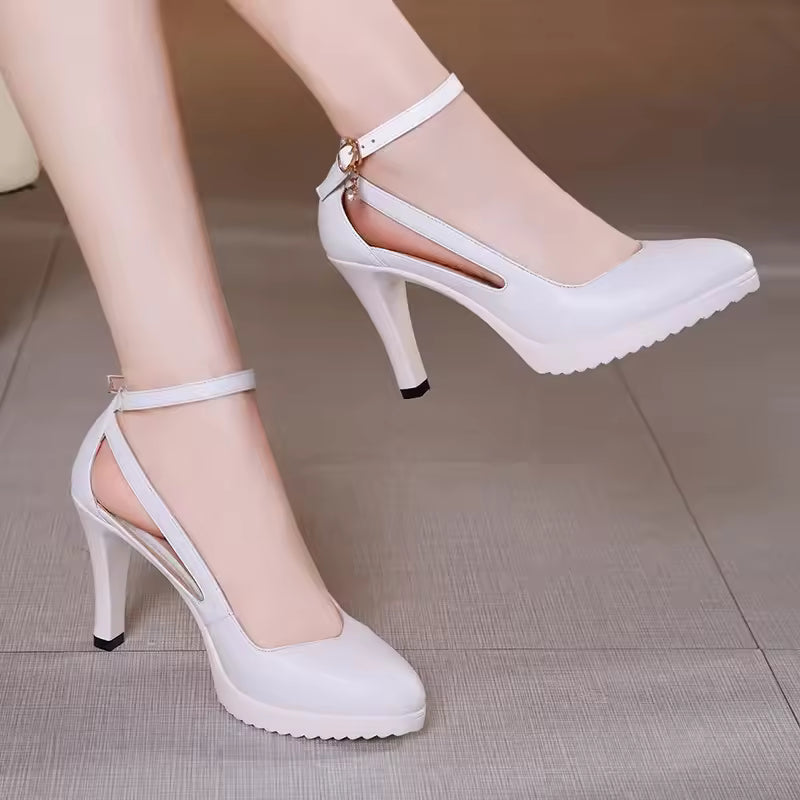 Elegant Ankle Buckle Shallow High Heels Platform Wedding Shoes