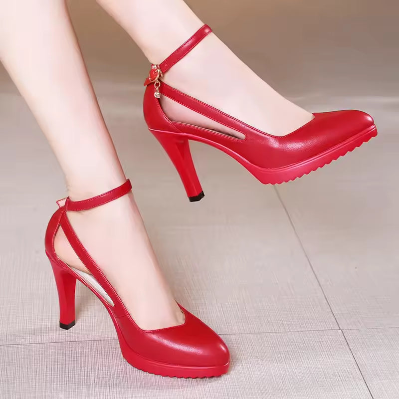 Elegant Ankle Buckle Shallow High Heels Platform Wedding Shoes