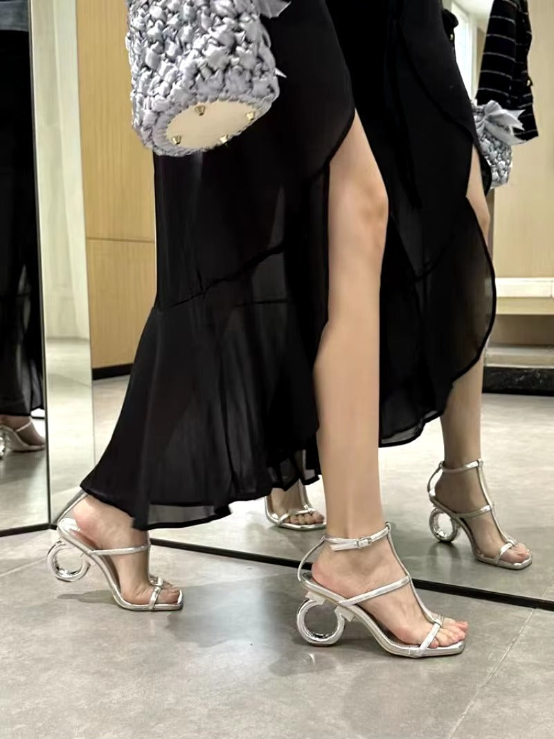 Elegant Ankle Buckle Strap Shaped Clip Toe Heel Sandals