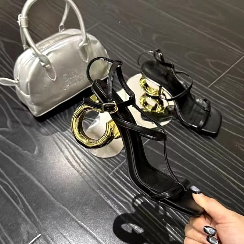 Elegant Ankle Buckle Strap Shaped Clip Toe Heel Sandals