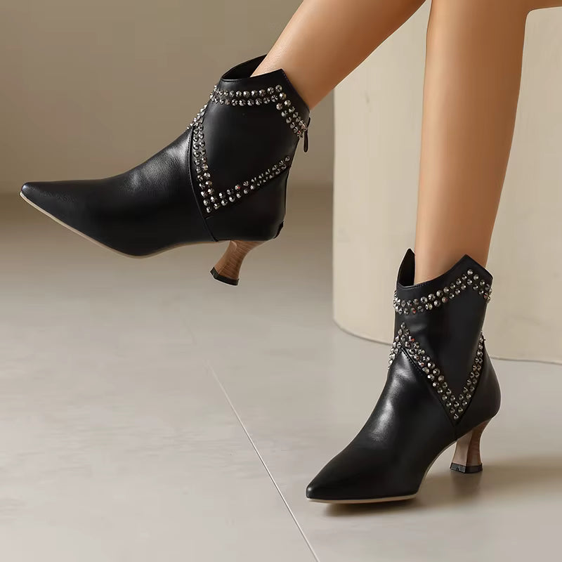 Elegant Ankle Rivet Pointed Toe High Heels