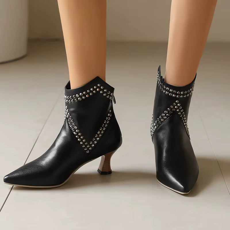 Elegant Ankle Rivet Pointed Toe High Heels