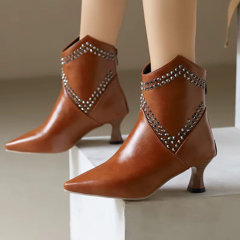 Elegant Ankle Rivet Pointed Toe High Heels