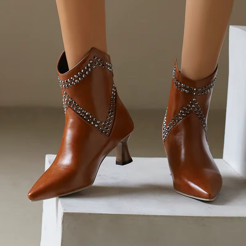 Elegant Ankle Rivet Pointed Toe High Heels
