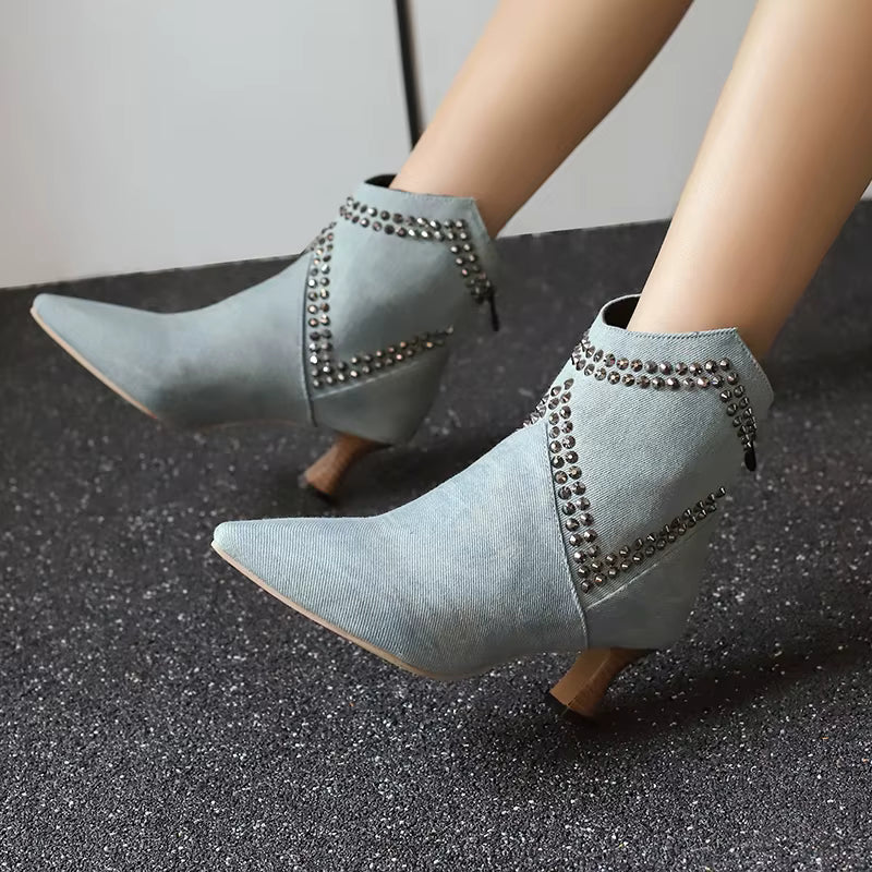 Elegant Ankle Rivet Pointed Toe High Heels