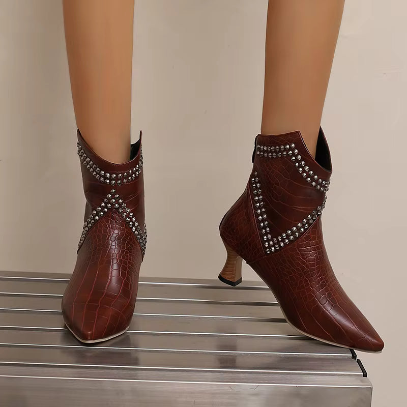 Casual Rivet Pointed Toe Thin High Heels