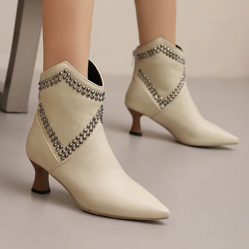 Elegant Ankle Rivet Pointed Toe High Heels