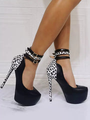 Elegant Ankle Strap PU Leather Round Toe High Heels