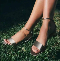 Elegant Cross-tied Ankle Strap Satin Square Toe Low Heeled Sandals