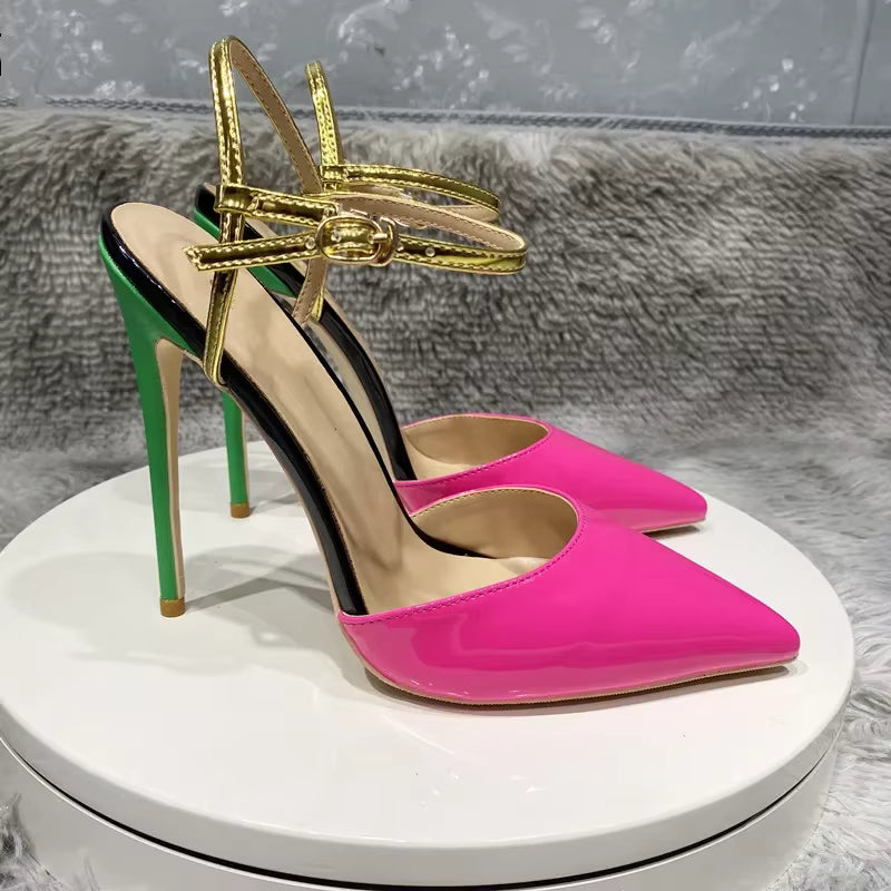 Elegant Ankle Strap Stiletto Pointy Toe Backless Pumps High Heels