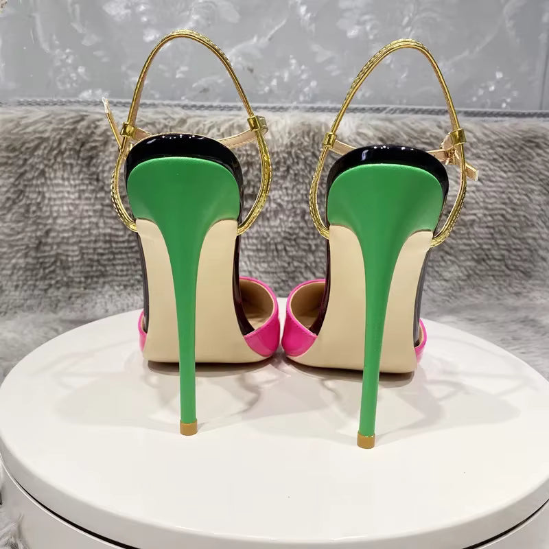 Elegant Ankle Strap Stiletto Pointy Toe Backless Pumps High Heels