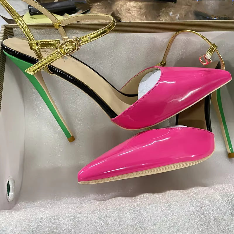 Elegant Ankle Strap Stiletto Pointy Toe Backless Pumps High Heels