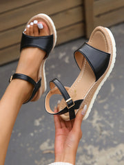 Elegant Artificial Leather Lightweight Pu Sole Strap Wedge Heel Sandals
