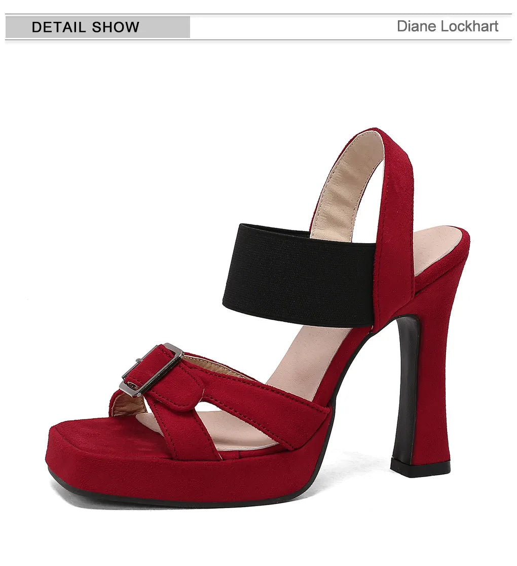 Elegant Back Strap Platform Sandals Thick High Heels Suede Sandals