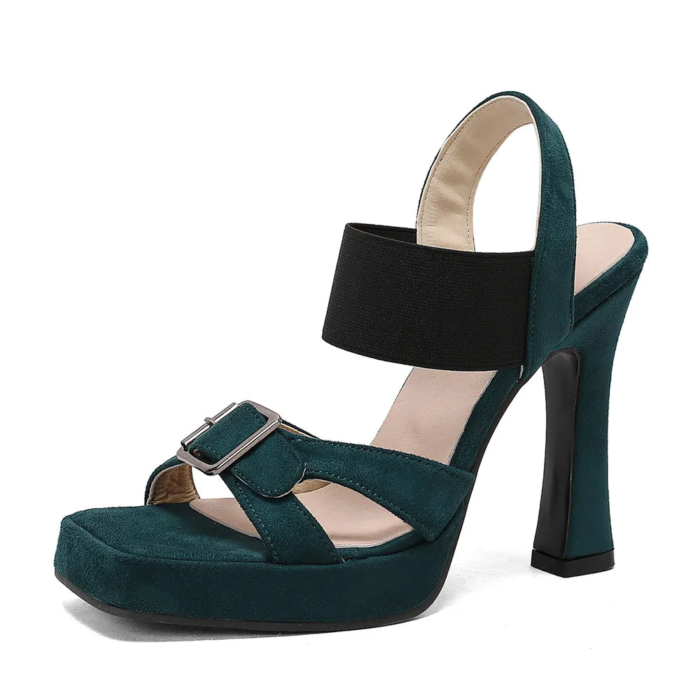 Elegant Back Strap Platform Sandals Thick High Heels Suede Sandals