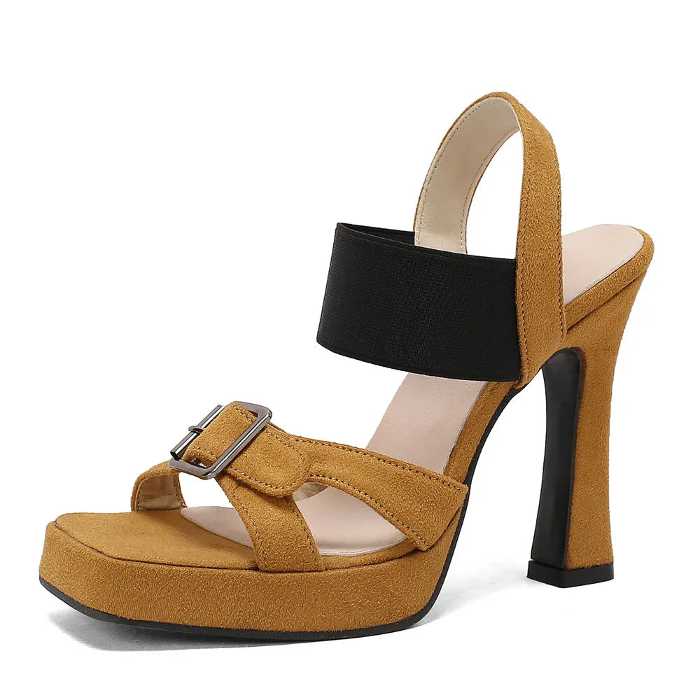 Elegant Back Strap Platform Sandals Thick High Heels Suede Sandals