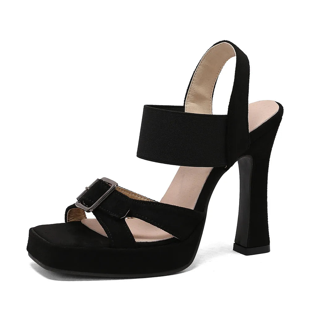 Elegant Back Strap Platform Sandals Thick High Heels Suede Sandals
