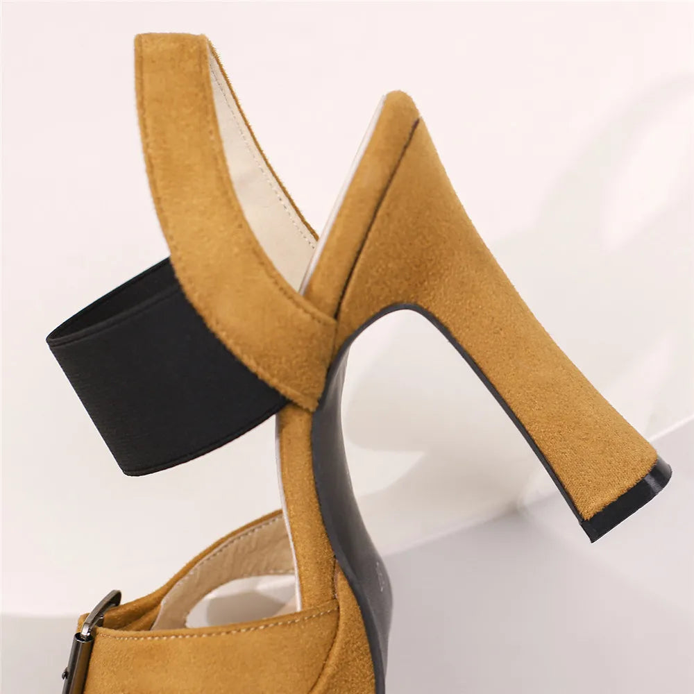 Elegant Back Strap Platform Sandals Thick High Heels Suede Sandals