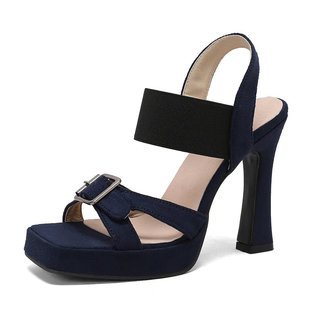 Elegant Back Strap Platform Sandals Thick High Heels Suede Sandals