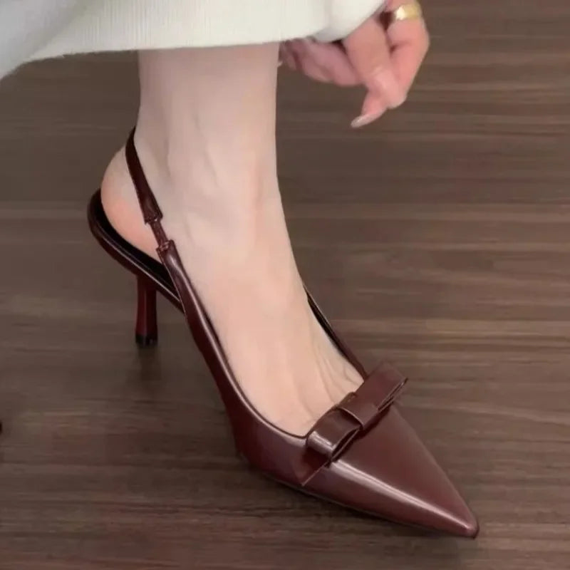 Elegant Back Strap Retro Bow Pointy Evening Party High Heels Sandals