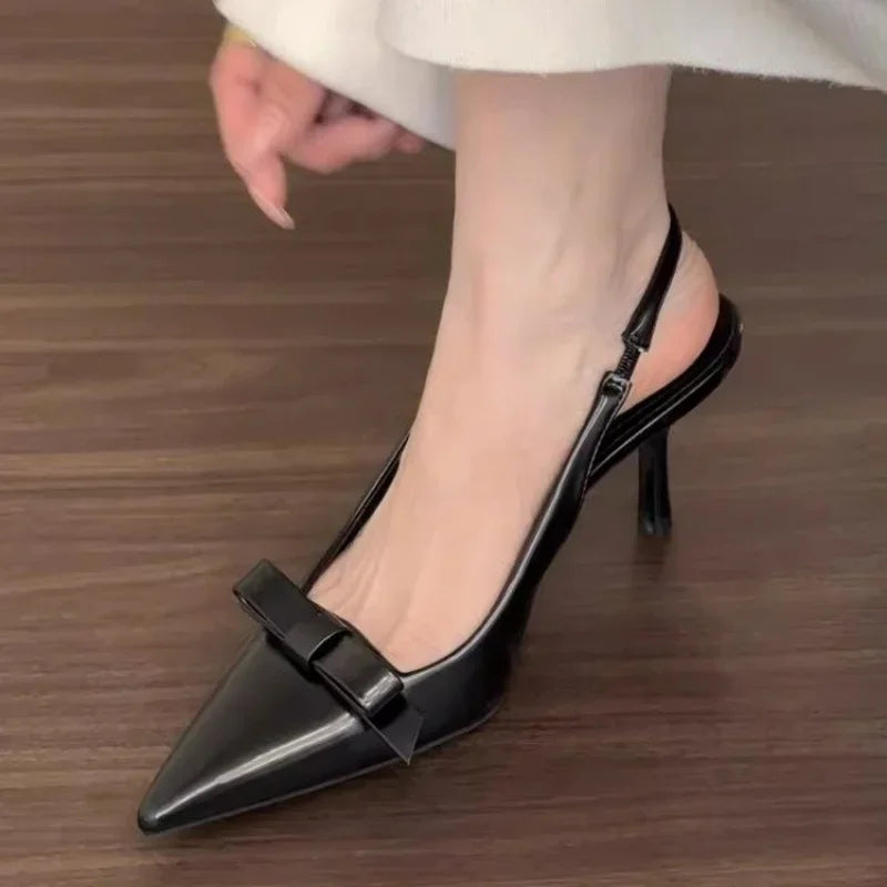 Elegant Back Strap Retro Bow Pointy Evening Party High Heels Sandals