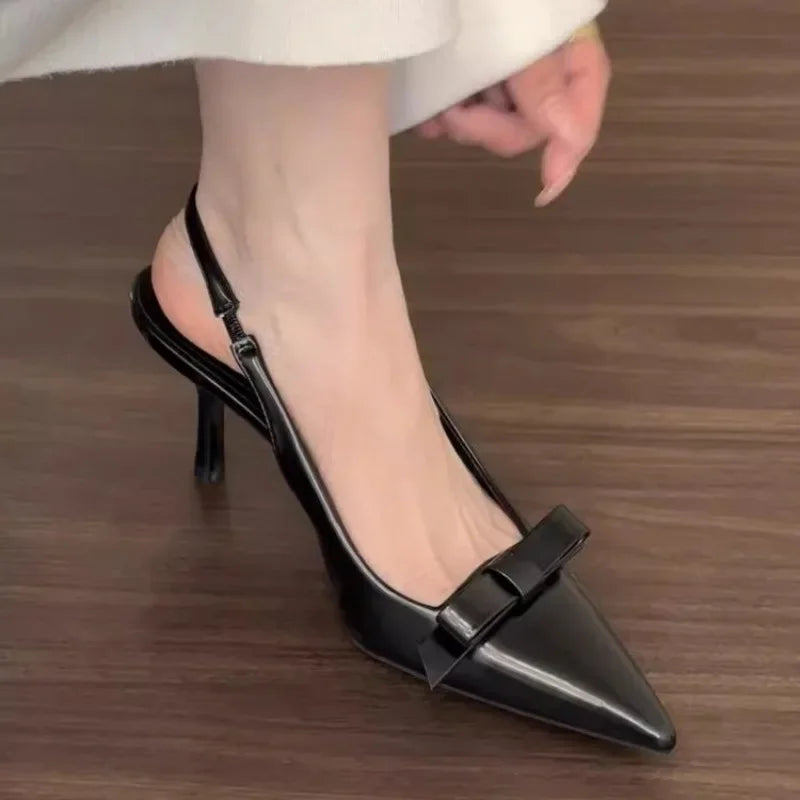 Elegant Back Strap Retro Bow Pointy Evening Party High Heels Sandals
