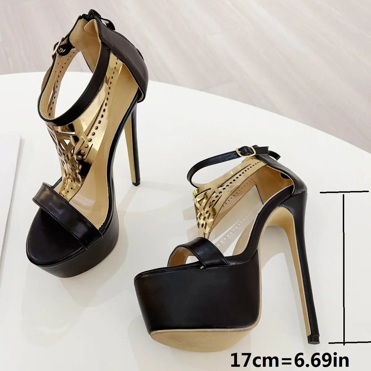 Elegant Belt Hollow Out Metal Strap High Heels Platform Sandals