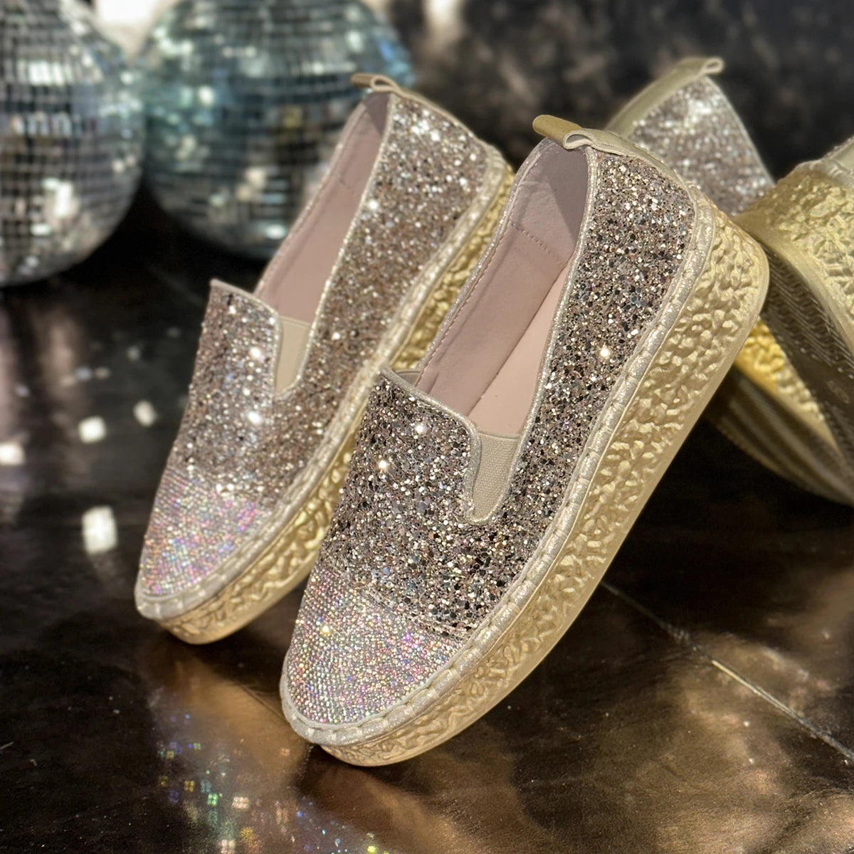 Elegant Bling Sequined Flat With Slip Slip-On Flats Loafers Shoes