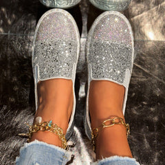 Elegant Bling Sequined Flat With Slip Slip-On Flats Loafers Shoes