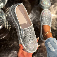 Elegant Bling Sequined Flat With Slip Slip-On Flats Loafers Shoes