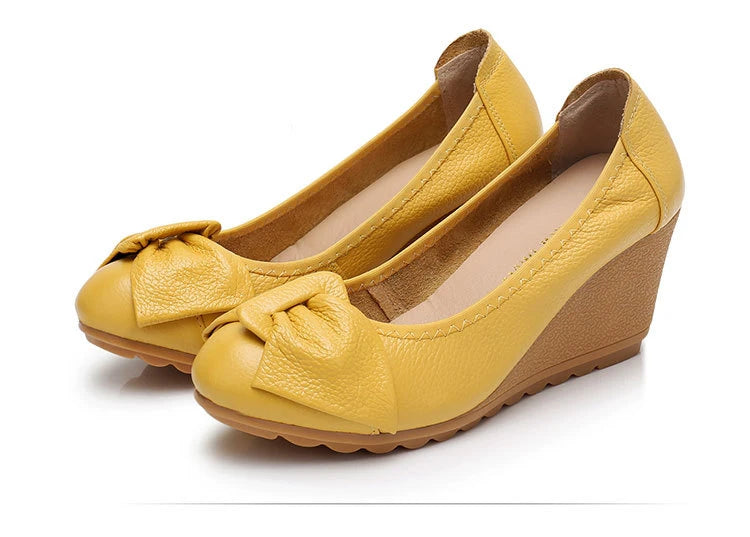 Elegant Butterfly-knot Genuine Leather Flats Slip On High Heels