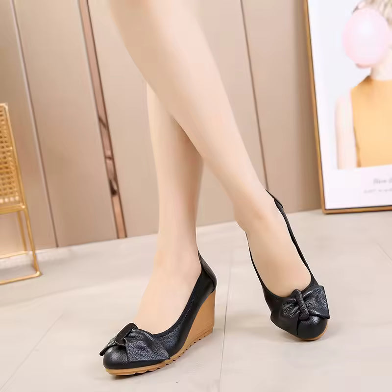Elegant Butterfly-knot Genuine Leather Flats Slip On High Heels