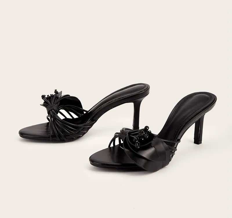 Elegant Bowknot Narrow Band Mules Slides High Heels Sandals