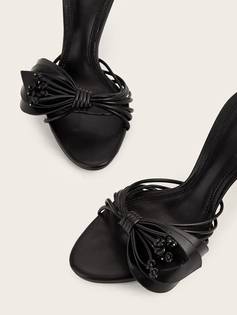 Elegant Bowknot Narrow Band Mules Slides High Heels Sandals