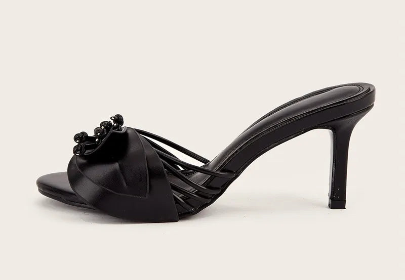 Elegant Bowknot Narrow Band Mules Slides High Heels Sandals