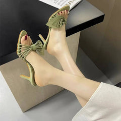 Elegant Bowknot Narrow Band Mules Slides High Heels Sandals