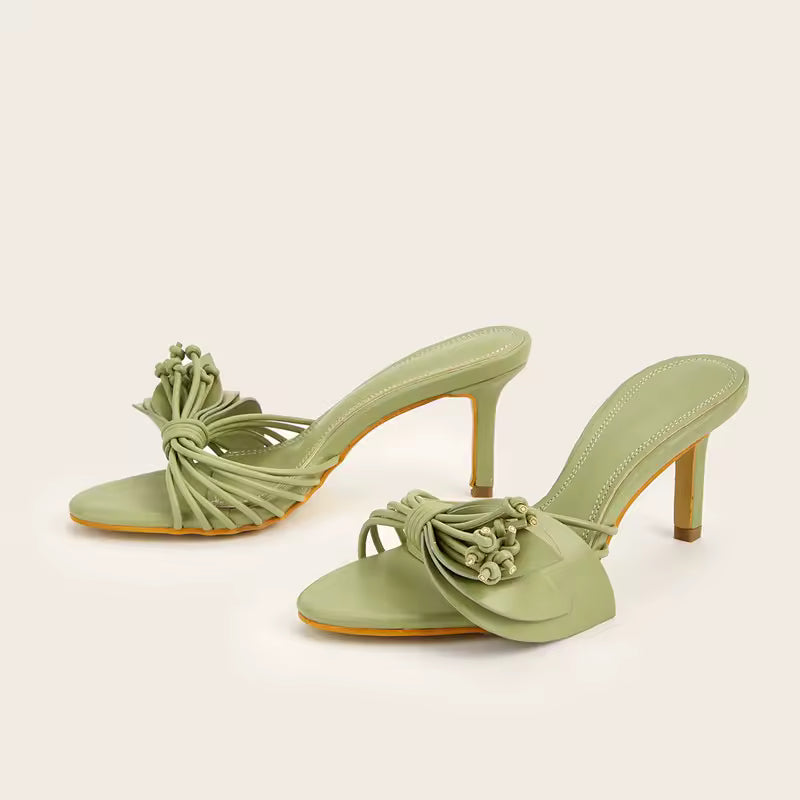 Elegant Bowknot Narrow Band Mules Slides High Heels Sandals
