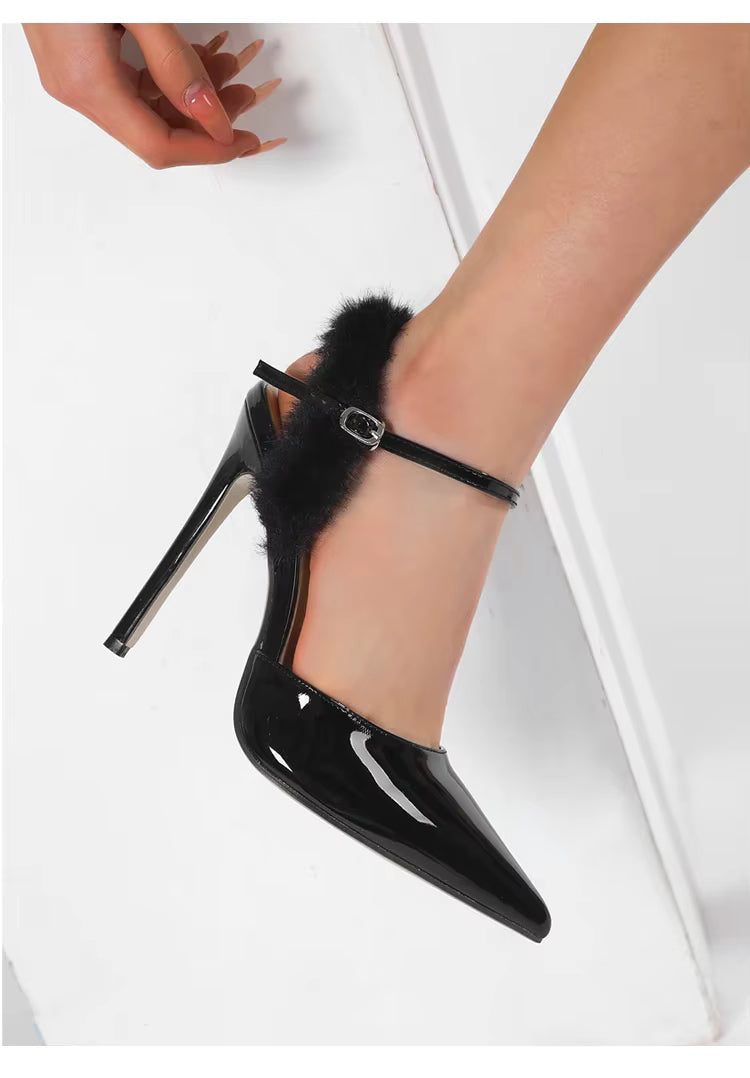 Elegant Buckle Ankle Strap Pointed Toe Thin Pumps Thin High Heels