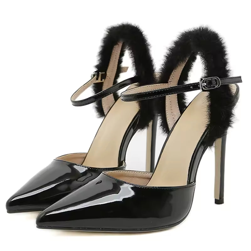 Elegant Buckle Ankle Strap Pointed Toe Thin Pumps Thin High Heels