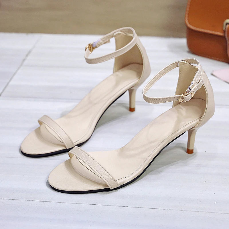 Elegant Buckle Comfortable Open Toe Solid Color High Heels Sandals