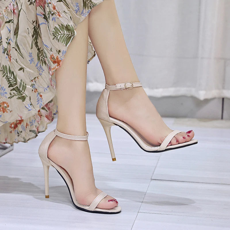Elegant Buckle Comfortable Open Toe Solid Color High Heels Sandals