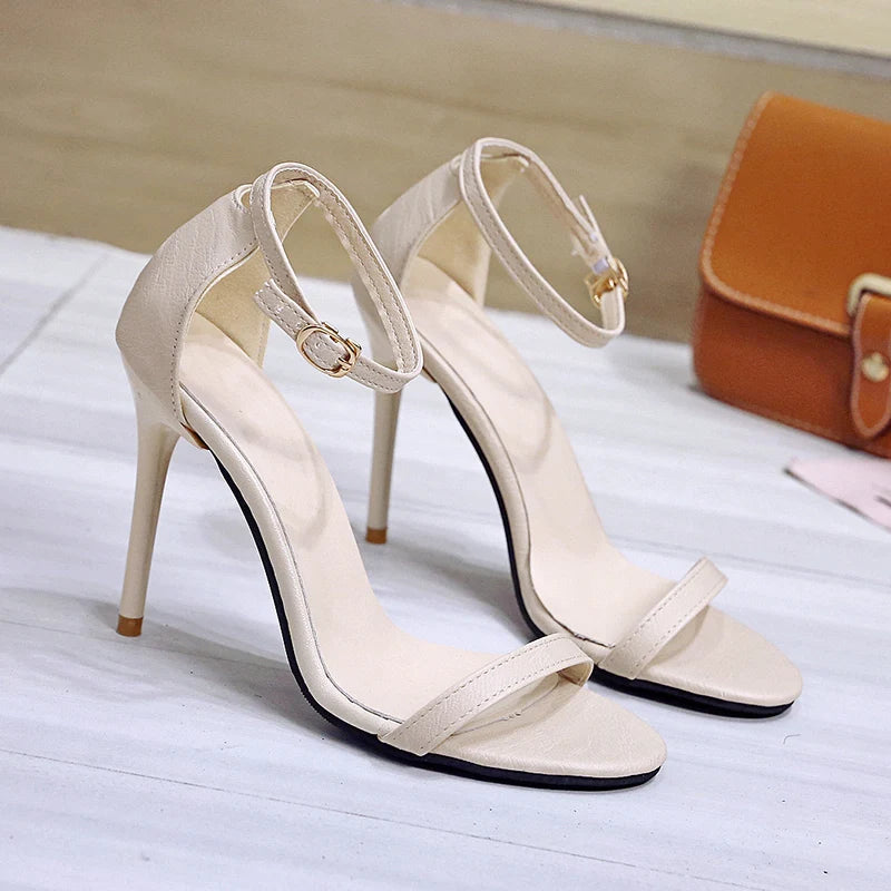 Elegant Buckle Comfortable Open Toe Solid Color High Heels Sandals