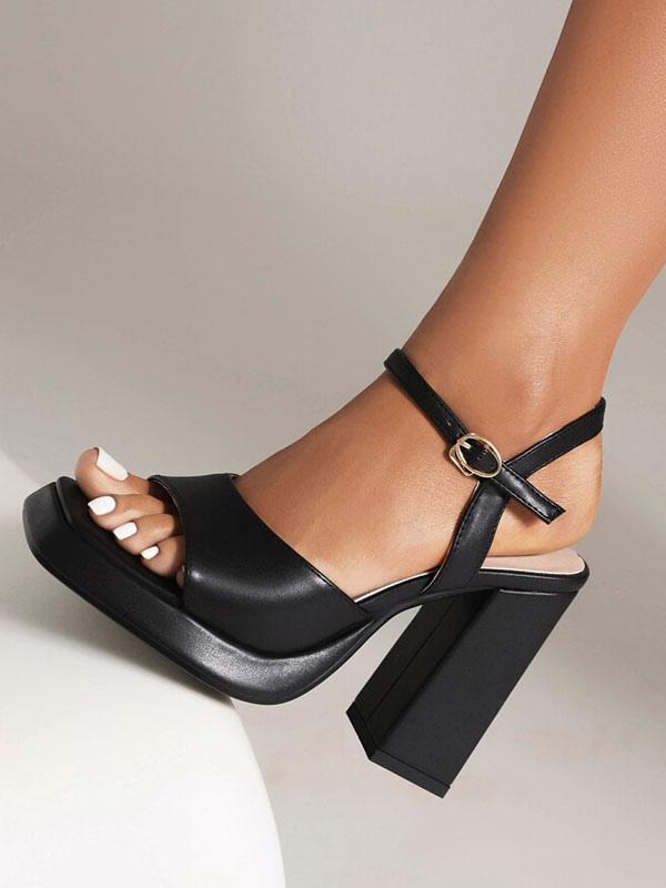 Elegant Buckle Square Toe High Heel