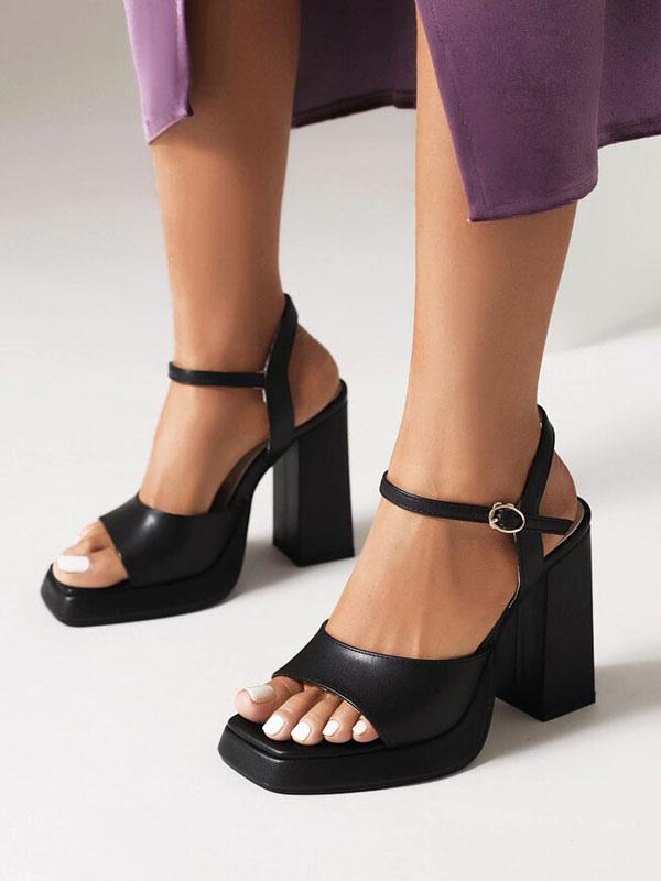 Elegant Buckle Square Toe High Heel
