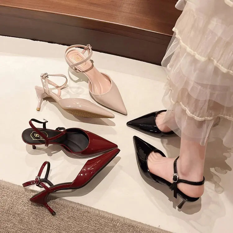Elegant Buckle Strap Mules Pointed Toe Wedding Banquet High Heels