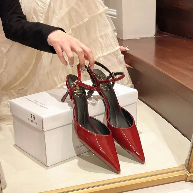 Elegant Buckle Strap Mules Pointed Toe Wedding Party High Heels Pumps