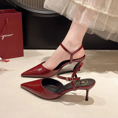 Elegant Buckle Strap Mules Pointed Toe Wedding Party High Heels Pumps