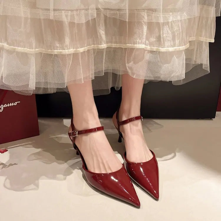Elegant Buckle Strap Mules Pointed Toe Wedding Party High Heels Pumps