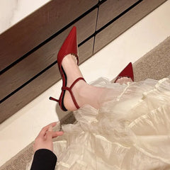 Elegant Buckle Strap Mules Pointed Toe Wedding Party High Heels Pumps