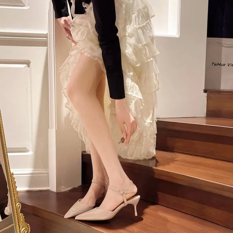 Elegant Buckle Strap Mules Pointed Toe Wedding Party High Heels Pumps